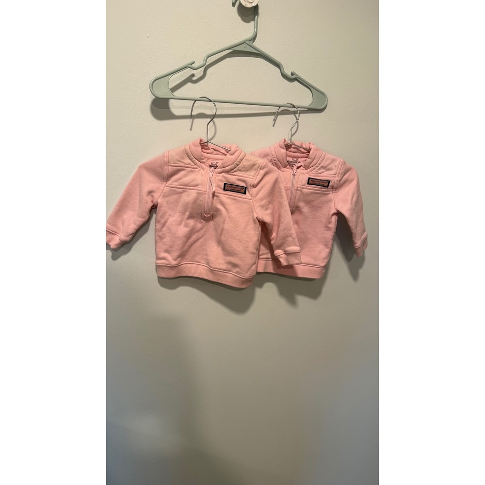 Vineyard Vines Pink Quarter Zip Sweatshirt Set Twin Girls 6-12M Preppy 2 Pack